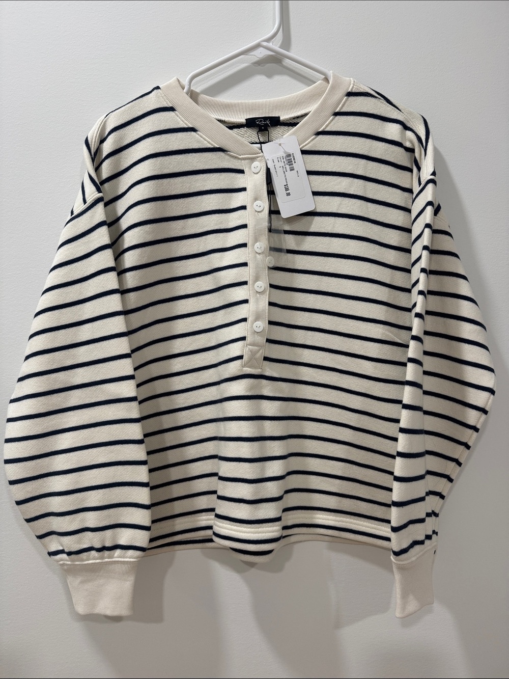 Rails Cream and Navy Stripe Henley Sweatshirt